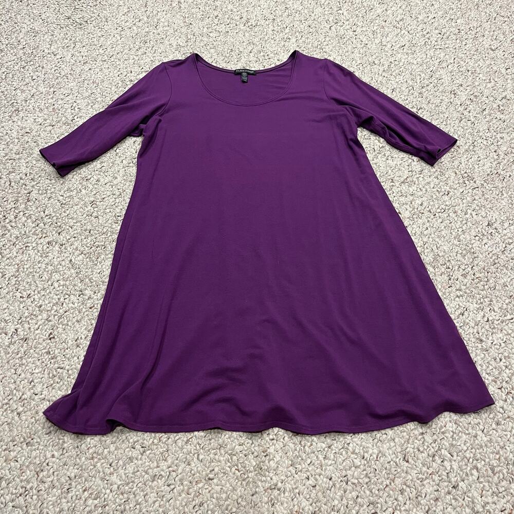 Eileen Fisher Scoop Neck Jersey Knit Tunic Top M Purple Lagenlook Casual